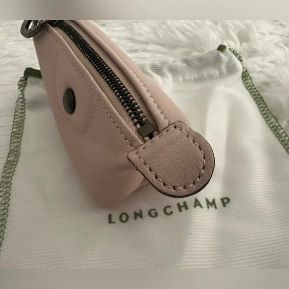 New Longchamp Le Pliage Pale Pink Leather Coin Purse - Picture 4 of 8